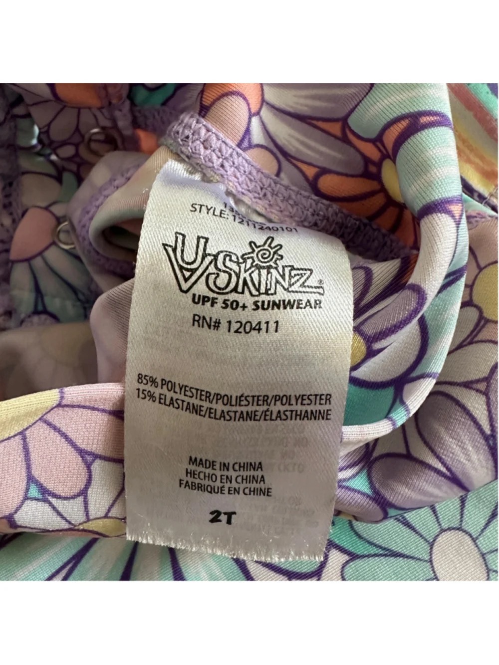 UVSkinz Girls 2T Floral Swim Set UPF 50+ Rash Guard Skirted Bottom Purple